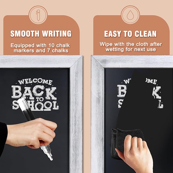 SELEAD Magnetic Chalkboard Words Sign - 20" x 30" Solid Wood Rustic White Wide Frame Wall Decor Display Board Pizarra for Wedding, Business, Restaurant
