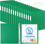 Henoyso 16 Pcs 3 Ring Binder 0.5 Inch Round Fits Letter Size 8.5'' x 11'' Paper Plastic Flexible Binder Bulk Holds 140 Sheets with 1 Pockets Versatile Organizer for Home Office School (Green)