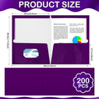 Yeaqee 200 Pack 2 Pockets Glossy Laminated Paper Folder First Day of School Presentation Folder Letter Size Two Pocket File Portfolio Holder Back to School Items Bulk for Teacher Office (Purple)