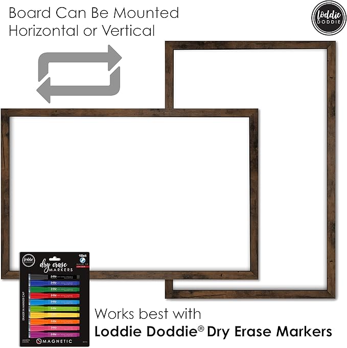 Loddie Doddie Magnetic White Board - 24 in x 36 in, Engineered Wood Frame - Easy Clean Magnetic Dry Erase Board for Wall - Built-in Marker Tray
