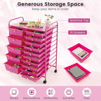 LDAILY 15 Drawer Rolling Storage Cart, Rolling Cart with Drawers for Classroom, Art Supply Craft Organizer on Wheel with Metal Frame & Handles for Home Office School