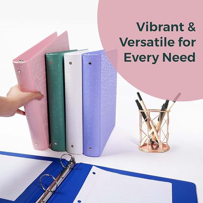 POPRUN 3 Ring Binder 1.5 Inch, PVC-Free, Holds 325 Sheets of 8.5 x 11 Paper, Extra Durable Organizer with 2 Pockets for School & Office, Heavy-Duty, 2 Pack, Pink
