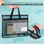 Pendancy Mesh Zipper Pouch A3 Size, Large Double Pocket Lightweight Nylon Transparent File Bag with Handle, 13x17 in Foldable Document Storage for Puzzle Project/Cross Stitch/Travel/Office (Black)