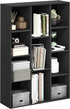 Furinno LUDER Book Shelf, 11-Cube Bookshelf, Reversible Bookcase, 9.4 x 29.1 x 41.7, for Living Room, Bedroom, Home Office, Blackwood