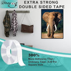 Ohayooz® Extra Strong Double Sided Tape Heavy Duty Removable 10FT, Clear Sticky Nano Adhesive Wall Tape for Hanging Picture, Poster, Carpet, Photo Deco