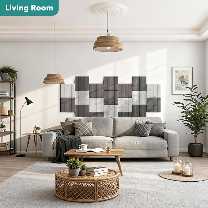 Lunarthos Felt Wall Tiles,12 Pack 12"x12"x0.4" Cork Borad Tiles with Self Adehesive Backing，Soundproof Corkboards for Office Home School（Gray）