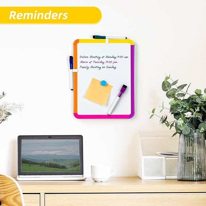 VUSIGN Small White Board Dry Erase, 8.5''x11'' Magnetic Dry Erase Board, Mini Whiteboard with Markers for Students, Fridge, Wall, Locker, Colorful Frame