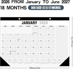 Desk Calendar 2026-2027 - 22" x 17", With 2 sticker, 18 Month Calendar Running to June 2027, Desktop/Wall Monthly Calendar Thick Paper, Corner Protectors for Homeschool or Office