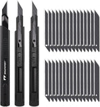 WRAPXPERT Utility Knife Retractable with 30 Degree Snap Off Blade,Box Cutter for Carton,Razor Knife Exacto Craft,3 Pack Retractable Knife for Office,Home Use,with 30 Extra 9mm Blades