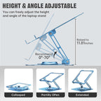 JOYEKY Laptop Stand for Desk, Adjustable Computer Stand with 360° Rotating Base, Ergonomic Laptop Riser for Collaborative Work, Foldable & Portable Laptop Stand, fits for All 10-16" Laptops (Blue)