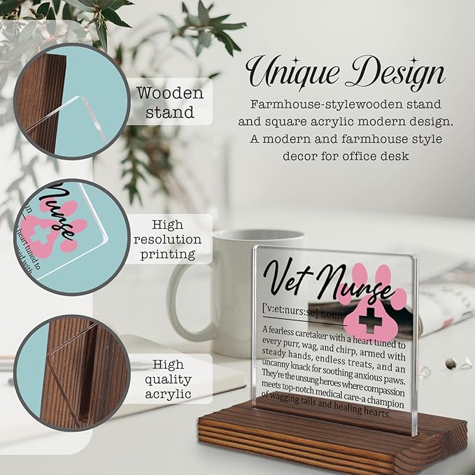 Vet Nurse Gifts, Thank You Appreciation Gifts for Veterinary Nurses Week Graduation Birthday Christmas Animal Clinic Staff Pet Care Office Desk Decor Decorative Signs Plaque PA019