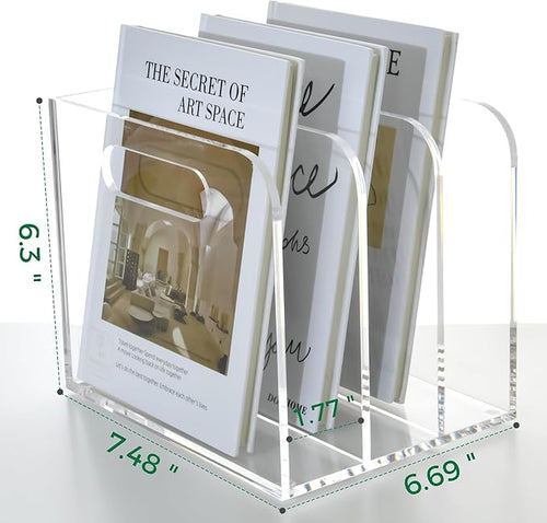 AIMOLLY Clear Acrylic Organizers - 3 Vertical Compartments Acrylic Folder Organizer & File Organizer, Desk Document Storage Bins for Magazines, Binders - Multipurpose Home Office Desk Organizer
