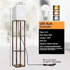 RUNTOP Floor Lamp with Shelves, Modern Shelf Lamp for Display Storage, 3 Color Temperature Wood Narrow Standing Corner Lamp with 8W Bulb for Living Room Decor, Bedroom, Office, Home Decor(Brown)