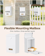 LAND·VOI Locking Wall-Mount Mailbox for Outside, with 4 Keys, Galvanized Steel Rustproof Metal Postbox, 3.1" Dx7.5 Wx10.8 H, Includes 3 Sets of Mailbox Numbers, Nameplate,White