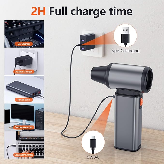 Air Duster - 130000 RPM Super Power, Compressed Air Duster & Mini Vacuum, 7500 mAh Rechargeable Battery, Wireless & Rechargeable for Car/Home