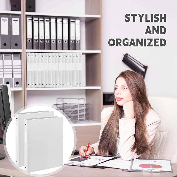 Henoyso 48 Pcs 3 Ring Binder 0.5 Inch Round Fits Letter Size 8.5'' x 11'' Paper Plastic Flexible Binder Bulk Holds 140 Sheets with 1 Pockets Versatile Organizer for Home Office School (White)