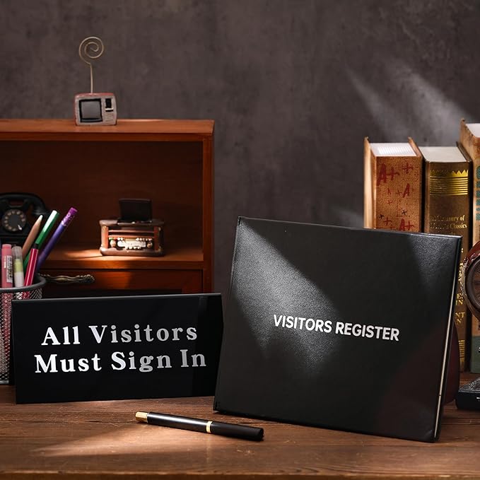 Affrolling 3 Pcs Visitor Log Book Set 120 Pages 8 7/8" x 7" Visitor Register Book Must Sign in Black Pens for Office Visiting Desk Wedding Reception and Events Reception Supplies