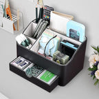 KINGFOM Desk Organizer with Drawer, Multifunction Pencil Holder for Desk, Desk Organizer and Accessories 5 Compartments for Home Office Supplies (Black)