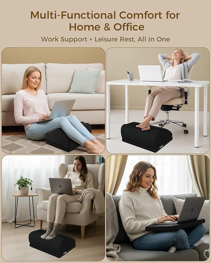 Feagar Foot Rest for Under Desk at Work - Ergonomic Foot Stool with Washable Cover, 2 Adjustable Height Footrest for Office, Home and Car Use, Supports Comfortable Sitting Posture
