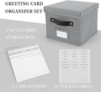 TARSUKA Greeting Card Organizer with dividers - Storage Box with lid Holds 150+ Cards - Assortment Box for Greeting Cards,Recipes, Photos, Envelopes, Keepsake - 9 x 9 x 7 Inches (Gray, 2 pcs)