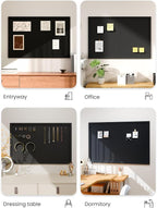 Fluxynara Foldable Cork Board Alternative, Felt Bulletin Board 36" x 24" Black Frame with 24 Adhesive Tabs, Pin Board for Home Office, Classroom, Entryway, Kitchen Wall Decor—Black
