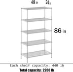 Regal Altair 24" Deep x 48" Wide x 86" Height Wire Shelving Kit | 5-Tier | NSF Commercial Storage Rack Unit