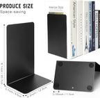 VONDERSO Metal Bookends Black, 2 Pairs Decorative Metal Book End Supports for Shelves Gauge Book Divider Stopper Holders with Non-Slip Anti-Scratch Rubber Pads