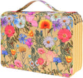 Vomgomfom Colored Pencil Holder - 200 Slots Large Capacity Case with Zipper Closure Twill Fabric, Yellow Flower Pattern for Watercolor Pens, Markers, Artists