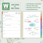 SUNEE 2026 Planner, Weekly and Monthly Calendar Planner, January 2026-December 2026, Daily Agenda with Tabs, Note Pages, Spiral Binding, 8.5"x11", Wildflowers