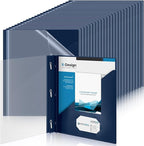 Teling 48 Pcs Clear Front Report Covers with 3 Prongs, Plastic Navy Blue Presentation Folders Bulk with 3 Pockets for A4 and Letter Size Paper, 90 Sheet Capacity, Document Covers for School Business