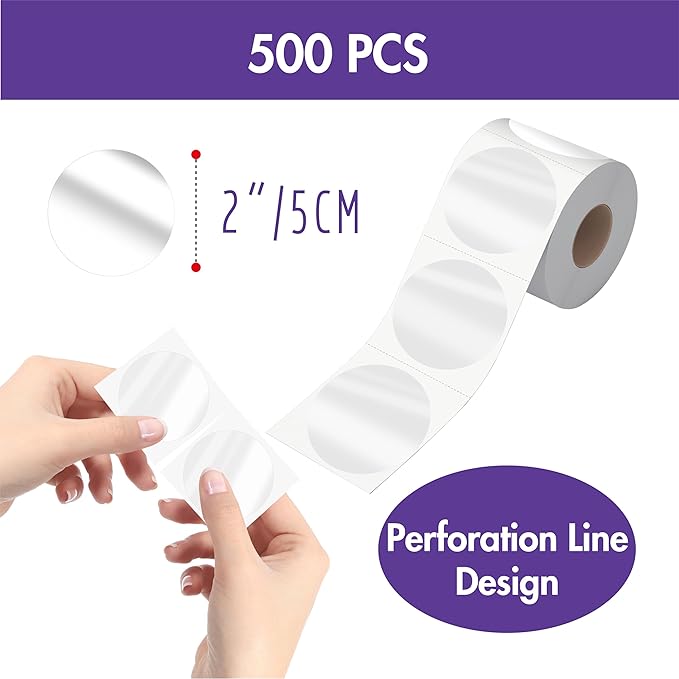 500 PCS Round Clear Seal Stickers, Transparent Envelope Mail Wafer Seal Self Adhesive Package Circle Label Dots with Perforation Line for Envelopes, Boxes and Gift Packaging (2” in Diameter)