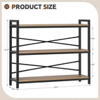 3 Tier Bookshelf 39.37" Width, Dorm Desk Hutch, Desk Shelf, Long Industrial Bookcase, Wooden Large Book Shelf for School Home Living Room Bedroom Office Storage(Light Coffee)