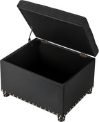 Decent Home 24" Storage Ottoman, Fabric Ottoman Foot Rest Stool with Hinged Lid, Tufted Rectangle Upholstered Footstool, Load Up to 350 lb, for Living Room, Bedroom, Dorm, Black