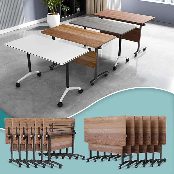 Conference Table Flip Top Mobile Conference Room Tables,Folding Conference Table with Wheels,Large Meeting Training Seminar Table Saving Space for Office Classroom(12B,47.2'')