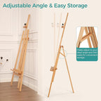 VISWIN Wooden Art Easel for Painting, Adjustable & Foldable Beech Wood Display Easel Stand for Canvas, Hold Canvas up to 43", 57''-76" H Floor Art Easel for Adults, Artists, Beginners - Natural