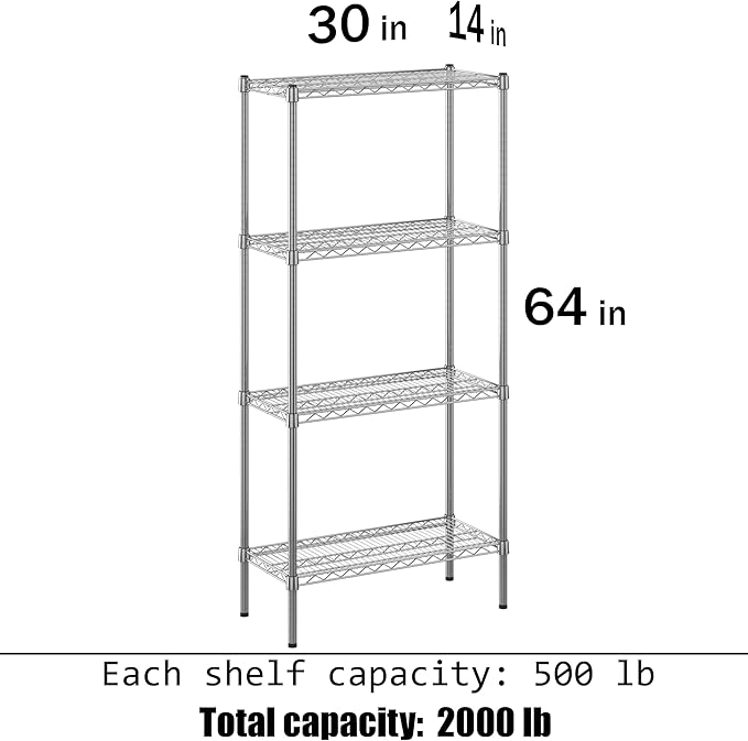 Regal Altair 14" Deep x 30" Wide x 64" Height Wire Shelving Kit | 4-Tier | NSF Commercial Storage Rack Unit