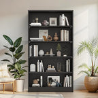 Farini 60 Inch Tall 5-Shelf Bookcase, Wood Bookshelf Storage Organizer Adjustable Shelf for Home Office, Study Room, Easy Assembly,Black