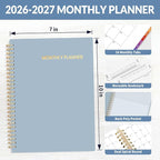 SUNEE 2026-2027 Planner - 24 Months (Jan 2026 - Dec 2027) - 7"x10" Monthly Spreads & Yearly Planner, Gray Blue