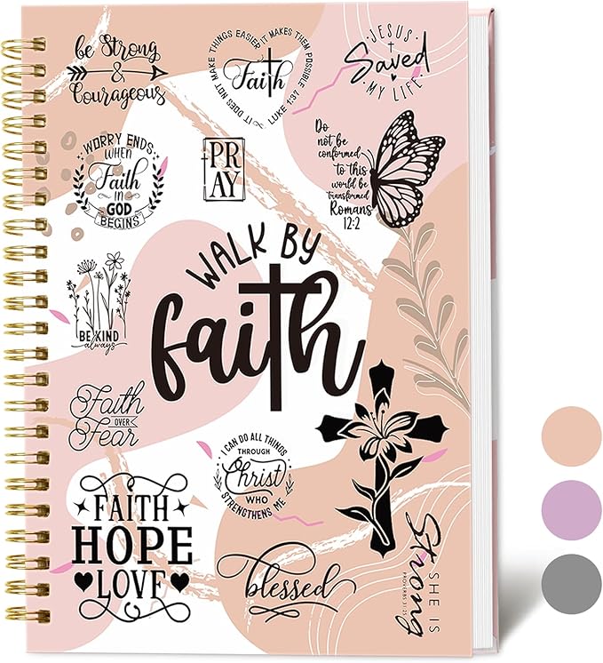 XKDOUS Hardcover Spiral Notebook with Tabs and Bible Tracker, College Ruled Notebook Journal, Church Notes Journal for Women, Bible Journal, Blank Notebooks for Work School Note taking, Pink