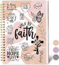XKDOUS Hardcover Spiral Notebook with Tabs and Bible Tracker, College Ruled Notebook Journal, Church Notes Journal for Women, Bible Journal, Blank Notebooks for Work School Note taking, Pink