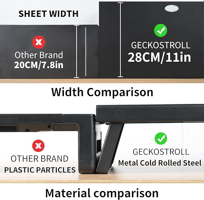 GECKOSTROLL All-Metal Foldable Monitor Stand with 28cm Wide Desktop,, Headphone & Mic Jack, Detachable Phone Holder, (Basic Version, 760mm)