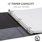 Samsill 0.5 Inch 3 Ring Binder, Made in USA, Economy Round Ring, Clear View Cover, 100 Sheet Capacity - for School, Home, Office - Charcoal Black