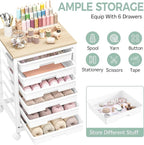 SYKIARIOL Rolling Storage Utility Cart with 6 Drawers and Wooden Tabletop for Under Desk Storage,White
