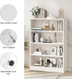 Farini 48 Inch Tall 4-Shelf Bookcase, Wood Bookshelf Storage Organizer Adjustable Shelf for Home Office, Study Room, Easy Assembly,White