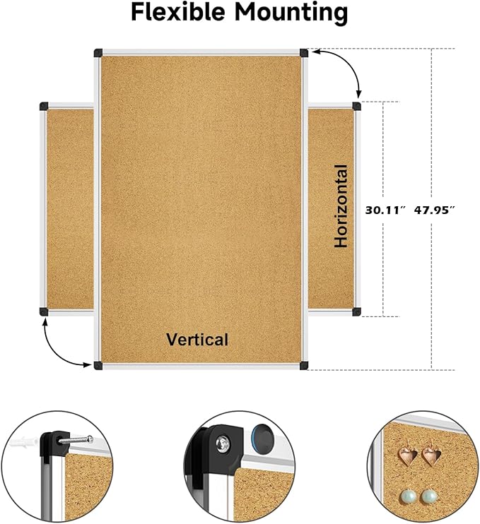 XBoard Cork Board Bulletin Board 48 x 31 inch, Corkboard with Push Pin for Display and Organization