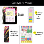 HARDCOVER 2026 Planner, 8.5"x11": 14 Months (November 2025 - December 2026), Daily Weekly Monthly Planner, Yearly Agenda, Bookmark, Pocket Folder and Sticky Note Set (Dark Gold Marble)