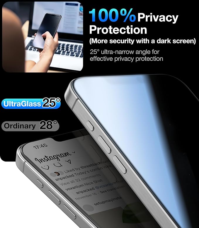 UltraGlass Ultra Top 9H+ Glass for iPhone 14 Privacy Screen Protector [Invisible Privacy Armor] Private Screen Protector 14 Tempered Glass [Full Coverage & Longest Durable] 2 Packs
