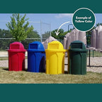 Campus Collection 42 Gallon Circle 100% Recycled Plastic Heavy Duty Outdoor Commercial Trash Can with Push Open Dome Lid and Internal Liner | Great for Schools and Businesses - Yellow