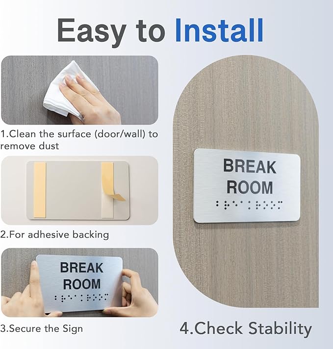 Office Signs with Raised Text & Grade 2 Braille, Brushed Aluminum/Silver Finish Easy Install with Double-Sided Tape, ADA Compliant Office Door Sign