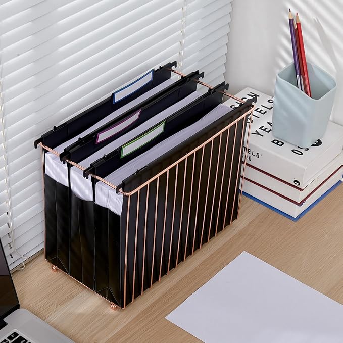 Y YOMA Plastic Extra Capacity Hanging File Folder, Letter Size, 4” Expansion, 12 Pack Black Reinforced Expanding Hanging Folders with Tabs, Heavy Duty Waterproof Accordion for Bulky Files